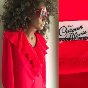 Chic Ruffle Collar VINTAGE 70s MCM The CARMEN BLOUSE